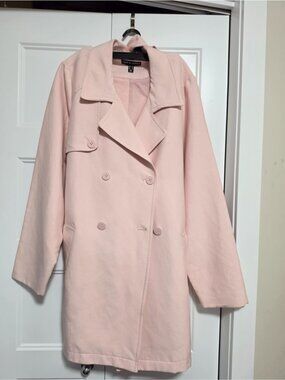 Love & Legend Baby Pink Double-Breasted Trench Dress Coat Long Jacket Size 22
